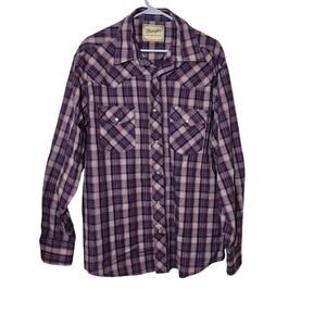 Mens Long Sleeve Wrangler Red Blue Gray Plaid Pearl Snap Western Shirt Size 2X